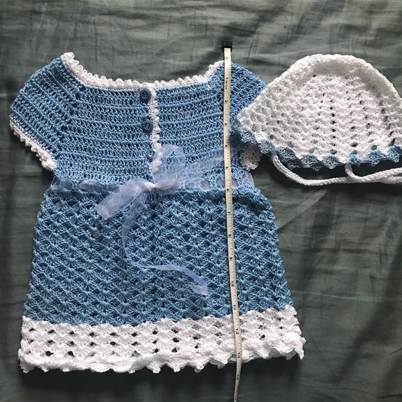 Crochet Blue and white New Born Baby Dress And Hat Read - Picture 7 of 9
